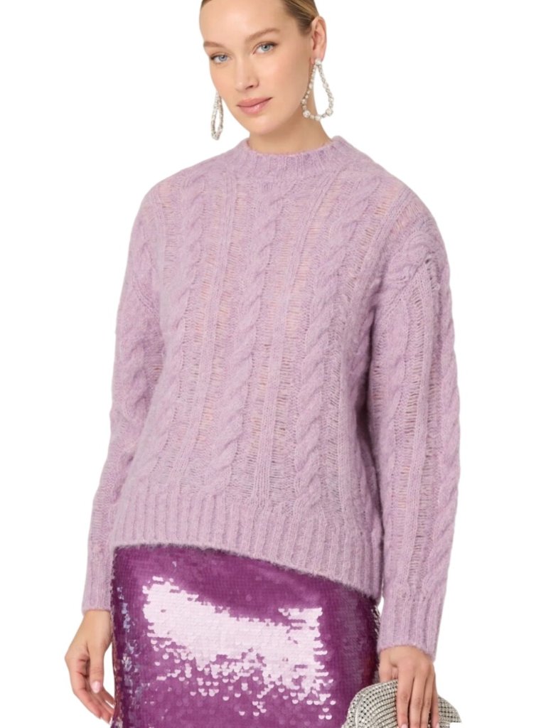 Astr The Label Violetta Lavender Cable Knit Crewneck Sweater Alpaca Wool Blend S